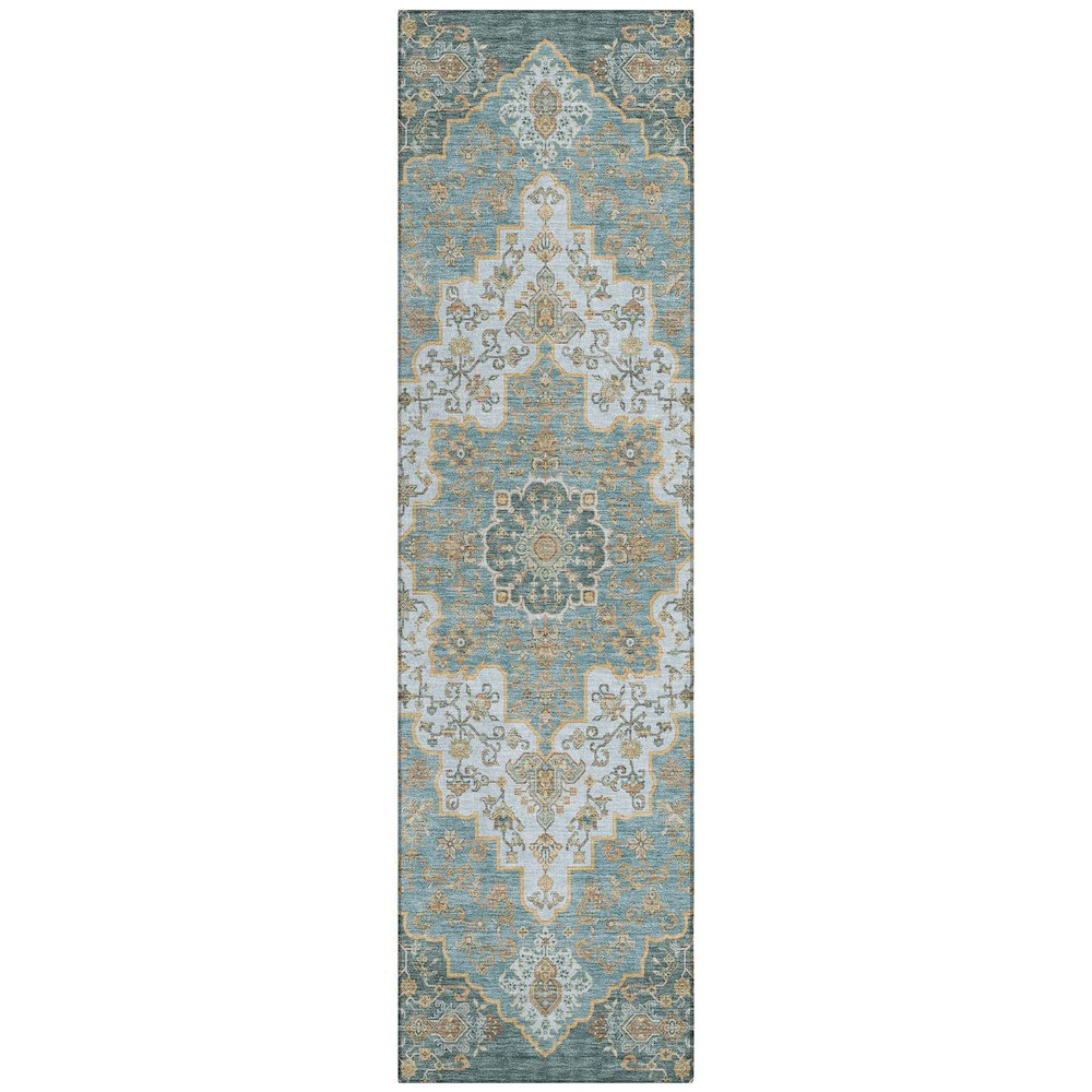 Machine Washable Indoor/Outdoor Chantille ACN2486 Teal 2'3" x 7'6" Runner Rug. Picture 1