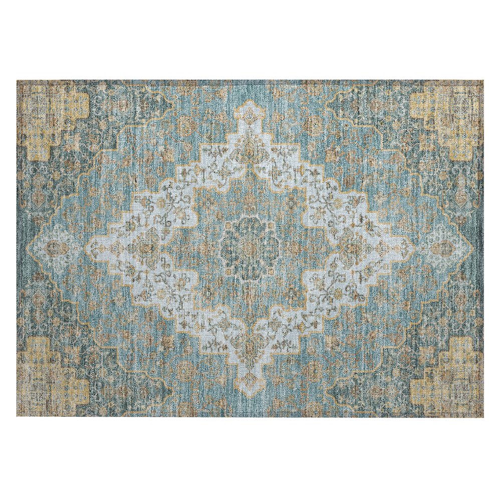 Machine Washable Indoor/Outdoor Chantille ACN2486 Teal 1'8" x 2'6" Rug. Picture 1