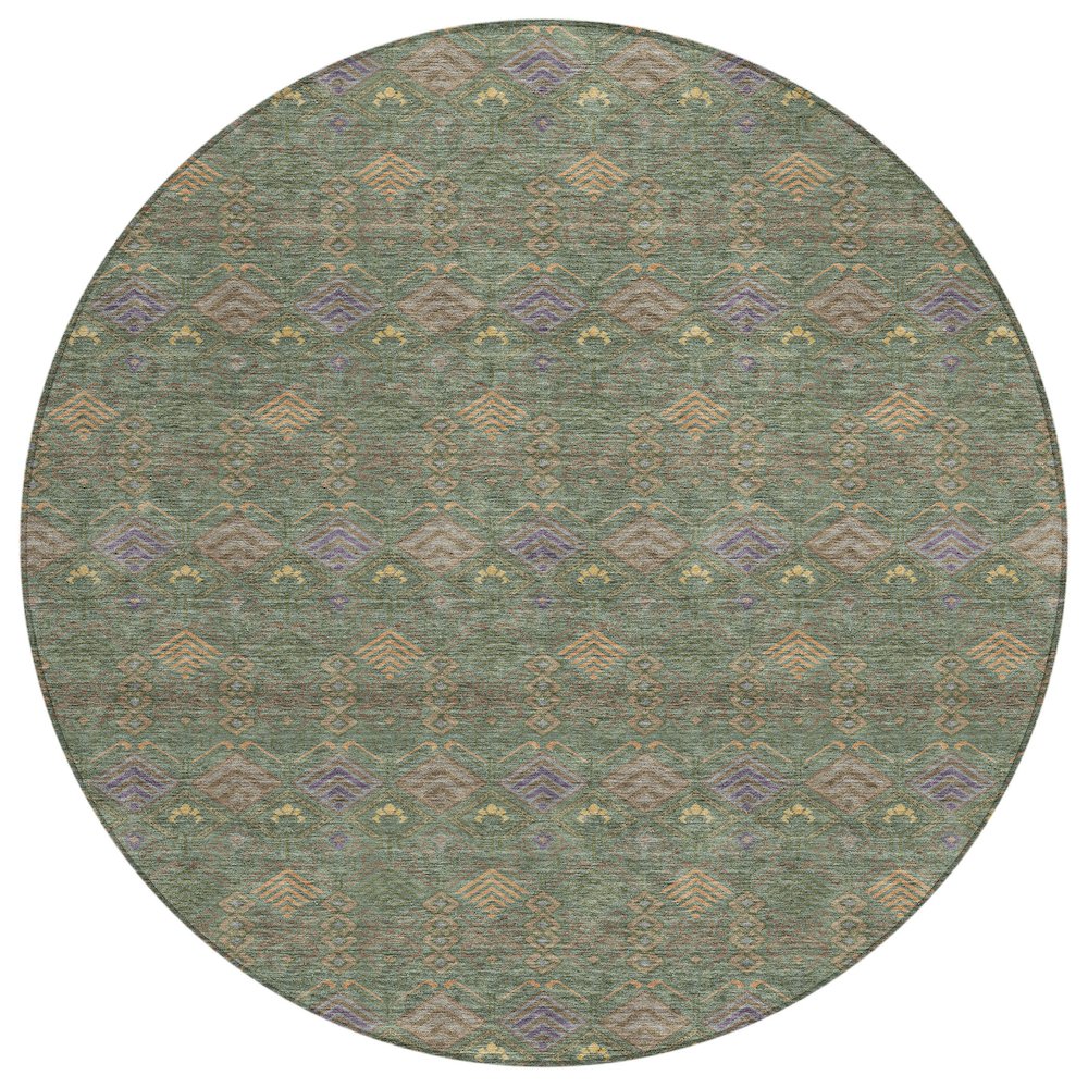 Machine Washable Indoor/Outdoor Chantille ACN2487 Green 8' x 8' Round Rug. Picture 1