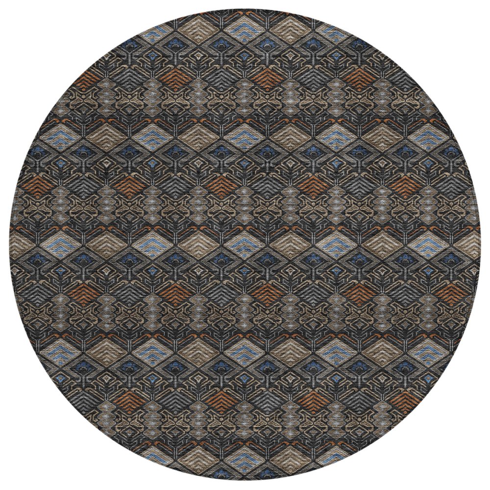 Machine Washable Indoor/Outdoor Chantille ACN2487 Black 8' x 8' Round Rug. Picture 1