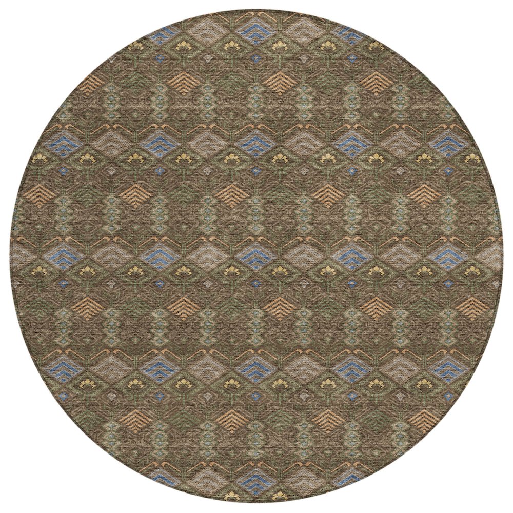 Machine Washable Indoor/Outdoor Chantille ACN2487 Brown 8' x 8' Round Rug. Picture 1