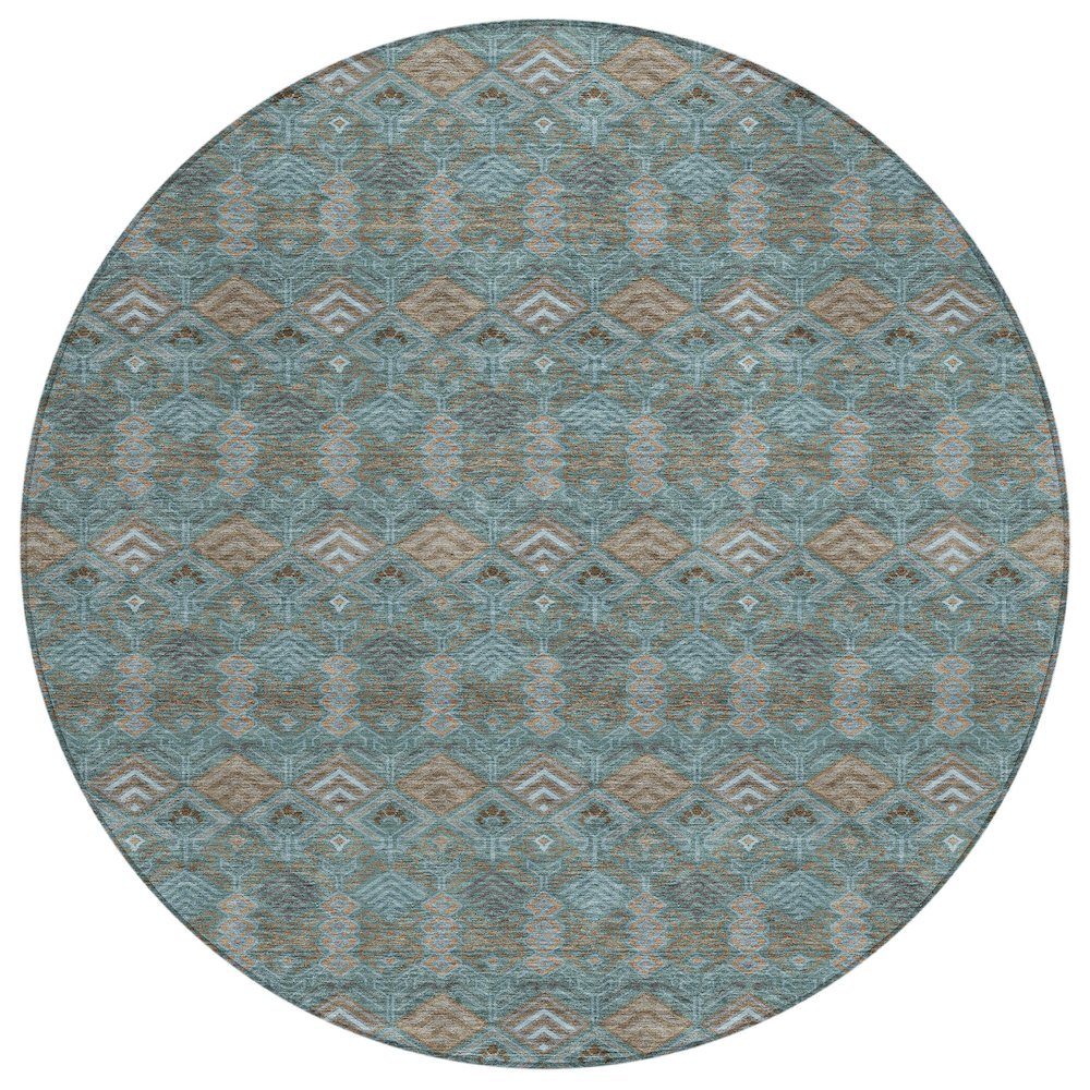 Machine Washable Indoor/Outdoor Chantille ACN2487 Teal 8' x 8' Round Rug. Picture 1