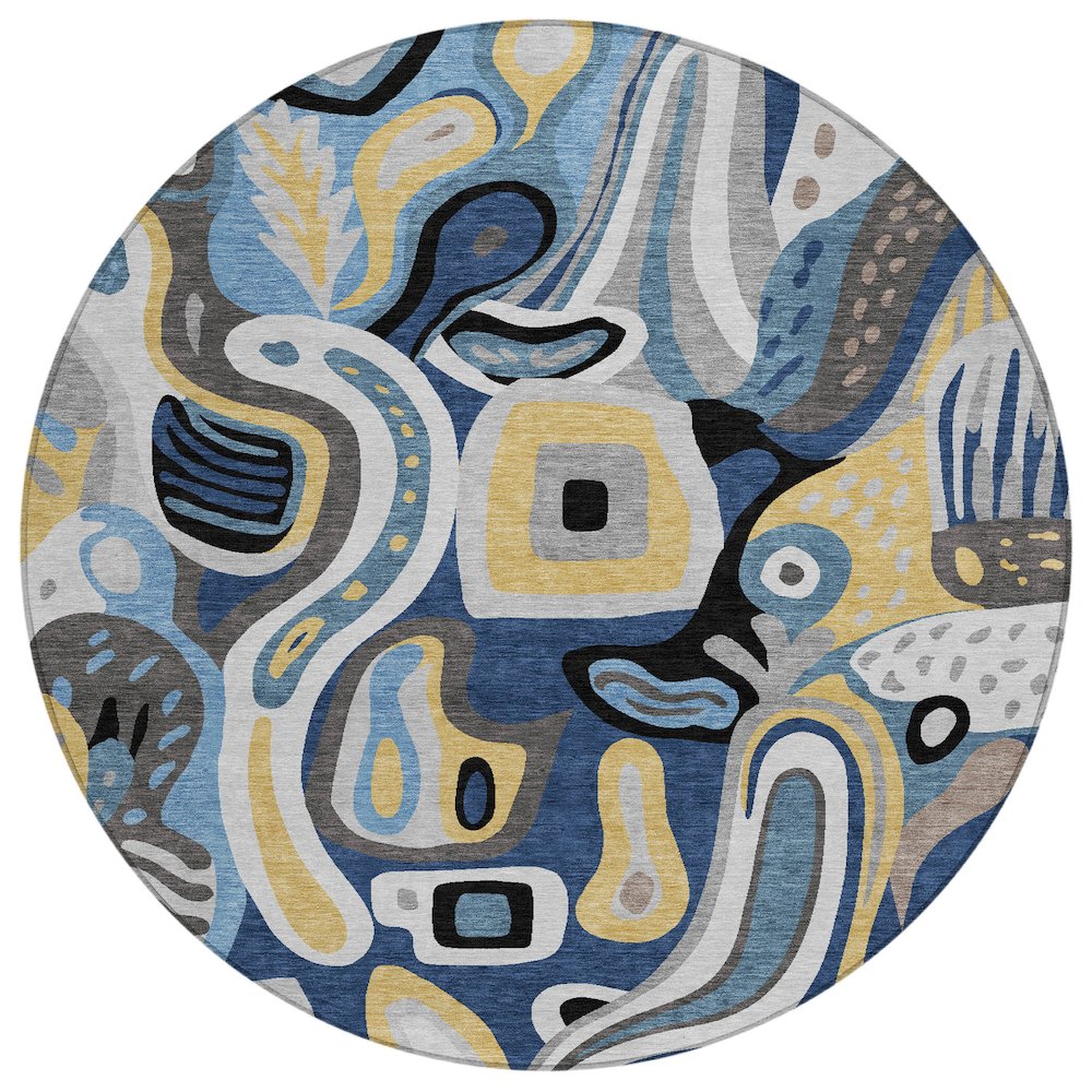 Machine Washable Indoor/Outdoor Chantille ACN2488 Blue 8' x 8' Round Rug. Picture 1