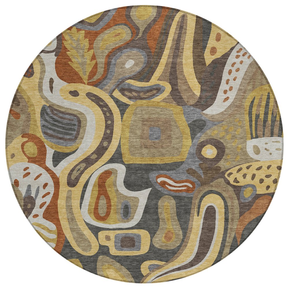 Machine Washable Indoor/Outdoor Chantille ACN2488 Brown 8' x 8' Round Rug. Picture 1