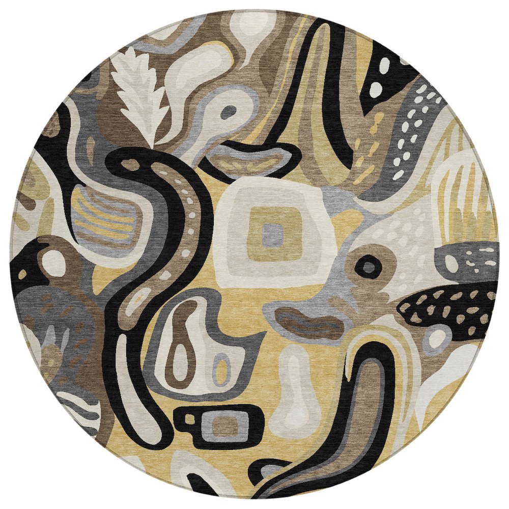 Machine Washable Indoor/Outdoor Chantille ACN2488 Gold 8' x 8' Round Rug. Picture 1