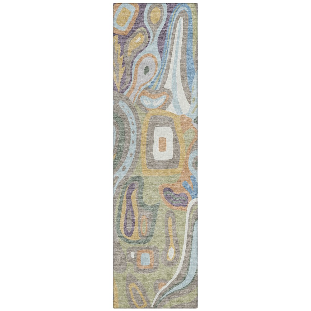 Machine Washable Indoor/Outdoor Chantille ACN2488 Green 2'3" x 7'6" Runner Rug. Picture 1