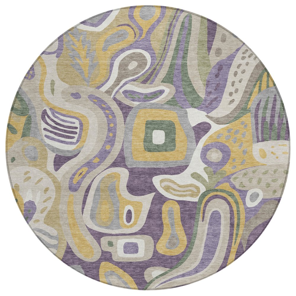 Machine Washable Indoor/Outdoor Chantille ACN2488 Purple 8' x 8' Round Rug. Picture 1
