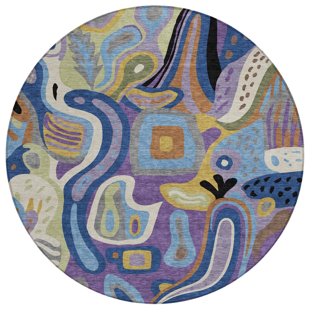 Machine Washable Indoor/Outdoor Chantille ACN2488 Purple 8' x 8' Round Rug. Picture 1