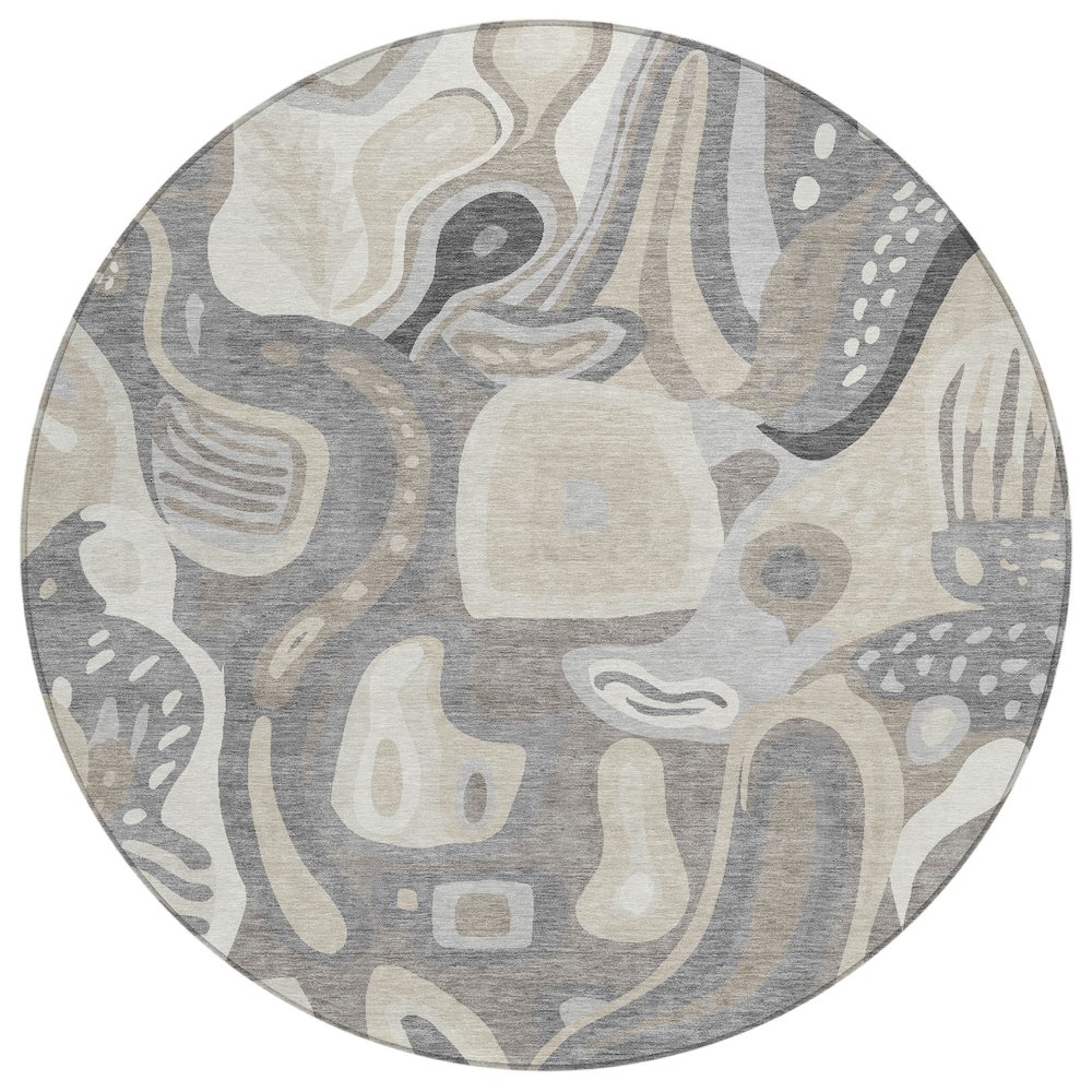 Machine Washable Indoor/Outdoor Chantille ACN2488 Brown 8' x 8' Round Rug. Picture 1