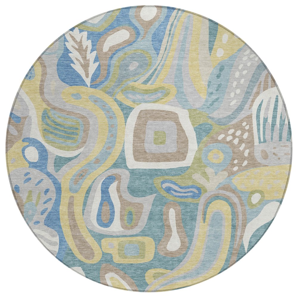 Machine Washable Indoor/Outdoor Chantille ACN2488 Teal 8' x 8' Round Rug. Picture 1