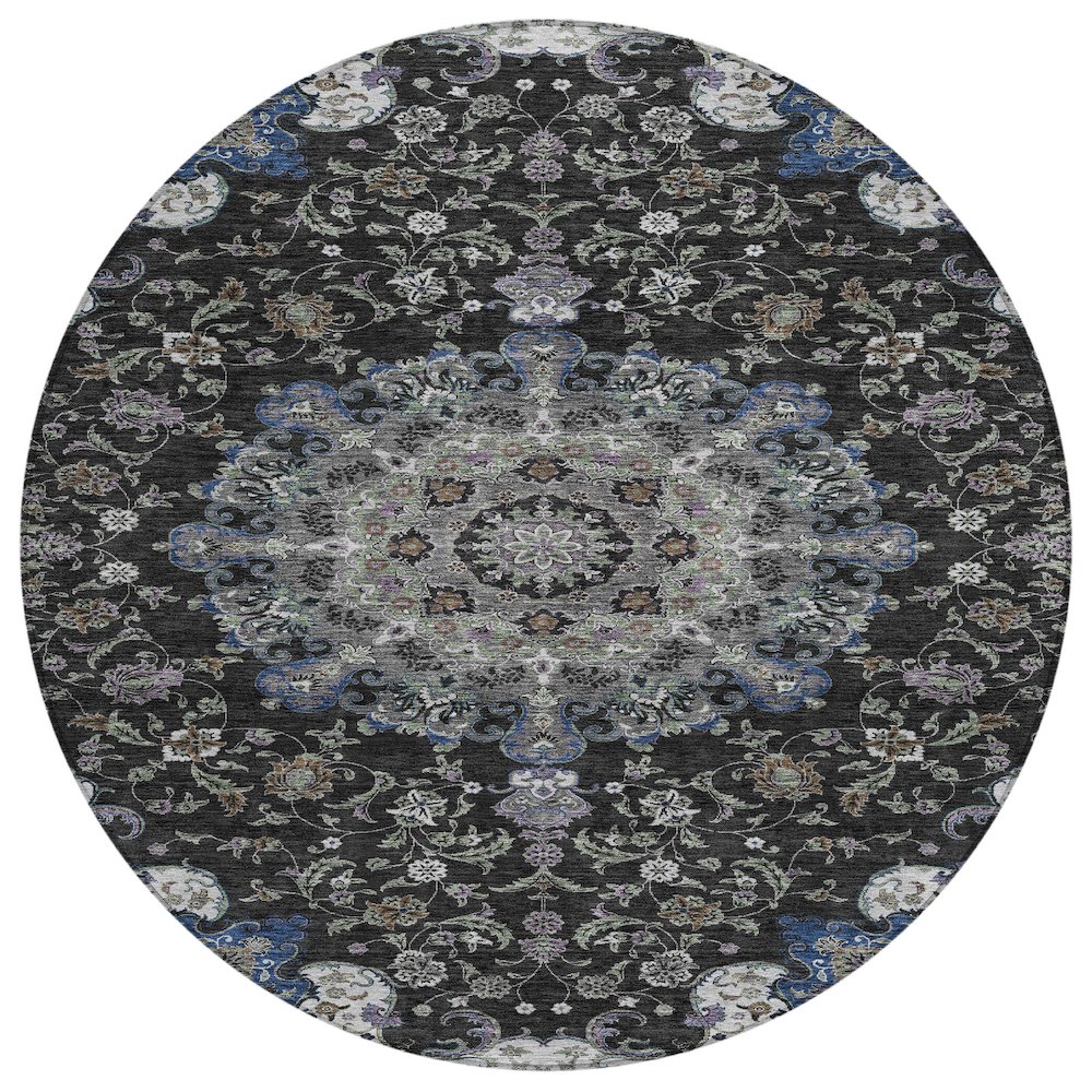 Machine Washable Indoor/Outdoor Chantille ACN2489 Black 8' x 8' Round Rug. Picture 1
