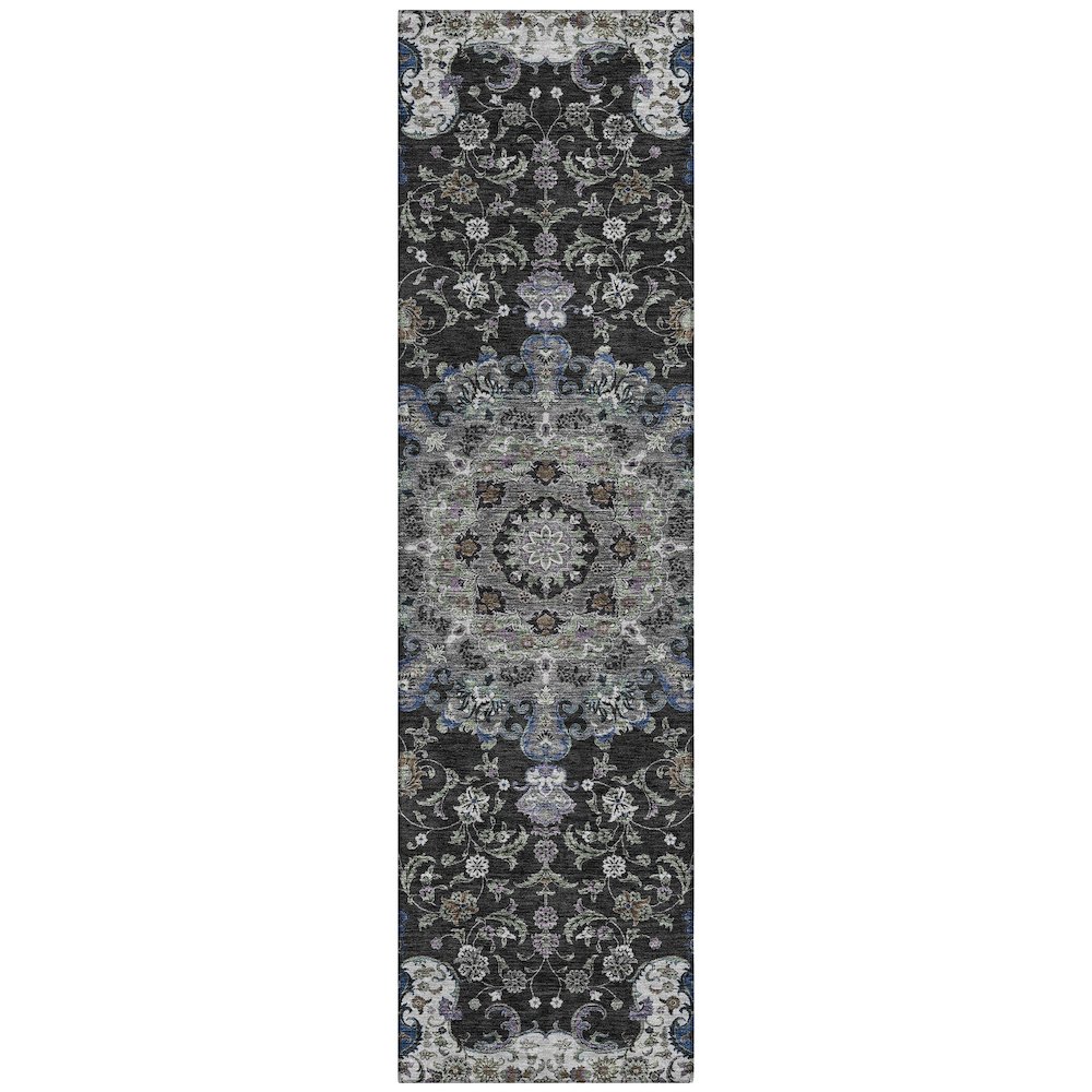 Machine Washable Indoor/Outdoor Chantille ACN2489 Black 2'3" x 7'6" Runner Rug. Picture 1