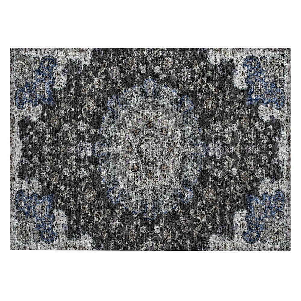 Machine Washable Indoor/Outdoor Chantille ACN2489 Black 1'8" x 2'6" Rug. Picture 1