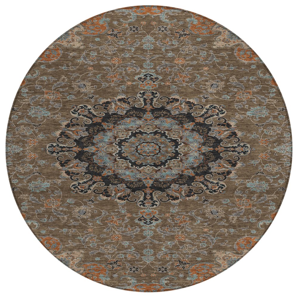 Machine Washable Indoor/Outdoor Chantille ACN2489 Brown 8' x 8' Round Rug. Picture 1