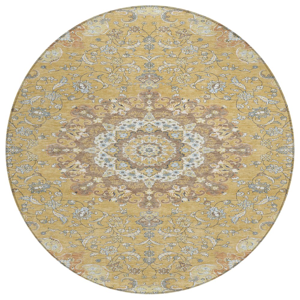 Machine Washable Indoor/Outdoor Chantille ACN2489 Gold 8' x 8' Round Rug. Picture 1
