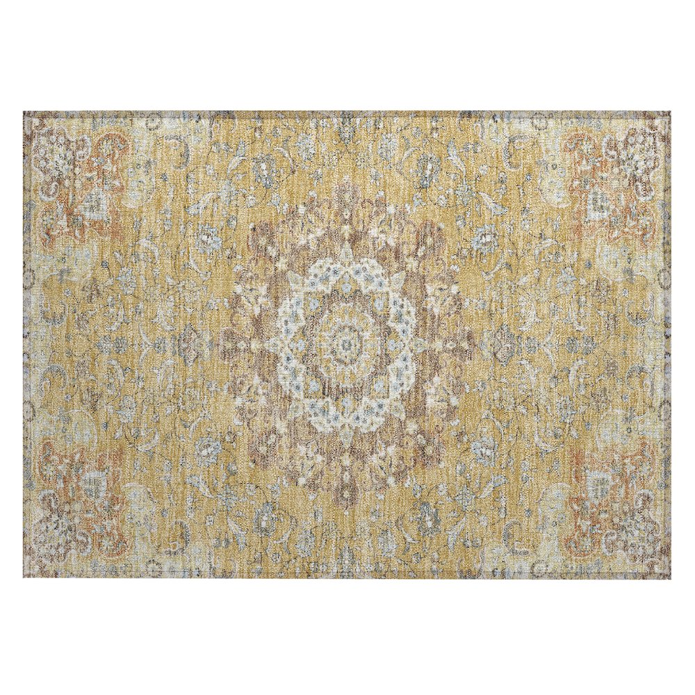 Machine Washable Indoor/Outdoor Chantille ACN2489 Gold 1'8" x 2'6" Rug. Picture 1