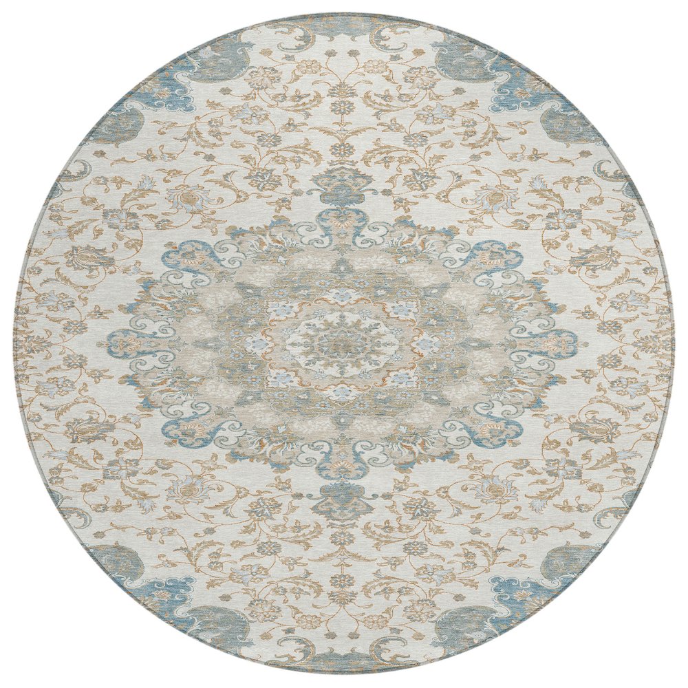 Machine Washable Indoor/Outdoor Chantille ACN2489 Ivory 8' x 8' Round Rug. Picture 1