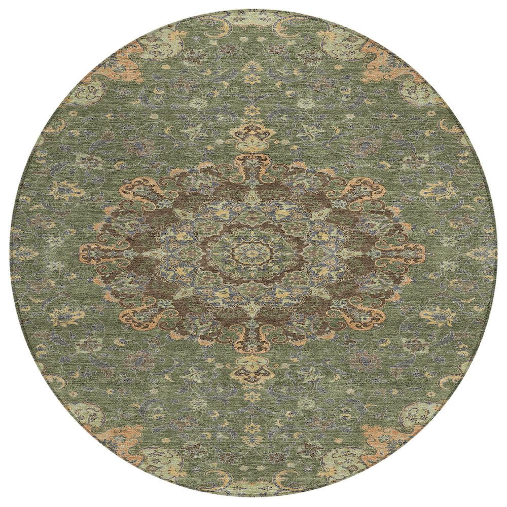 Machine Washable Indoor/Outdoor Chantille ACN2489 Green 8' x 8' Round Rug. Picture 1