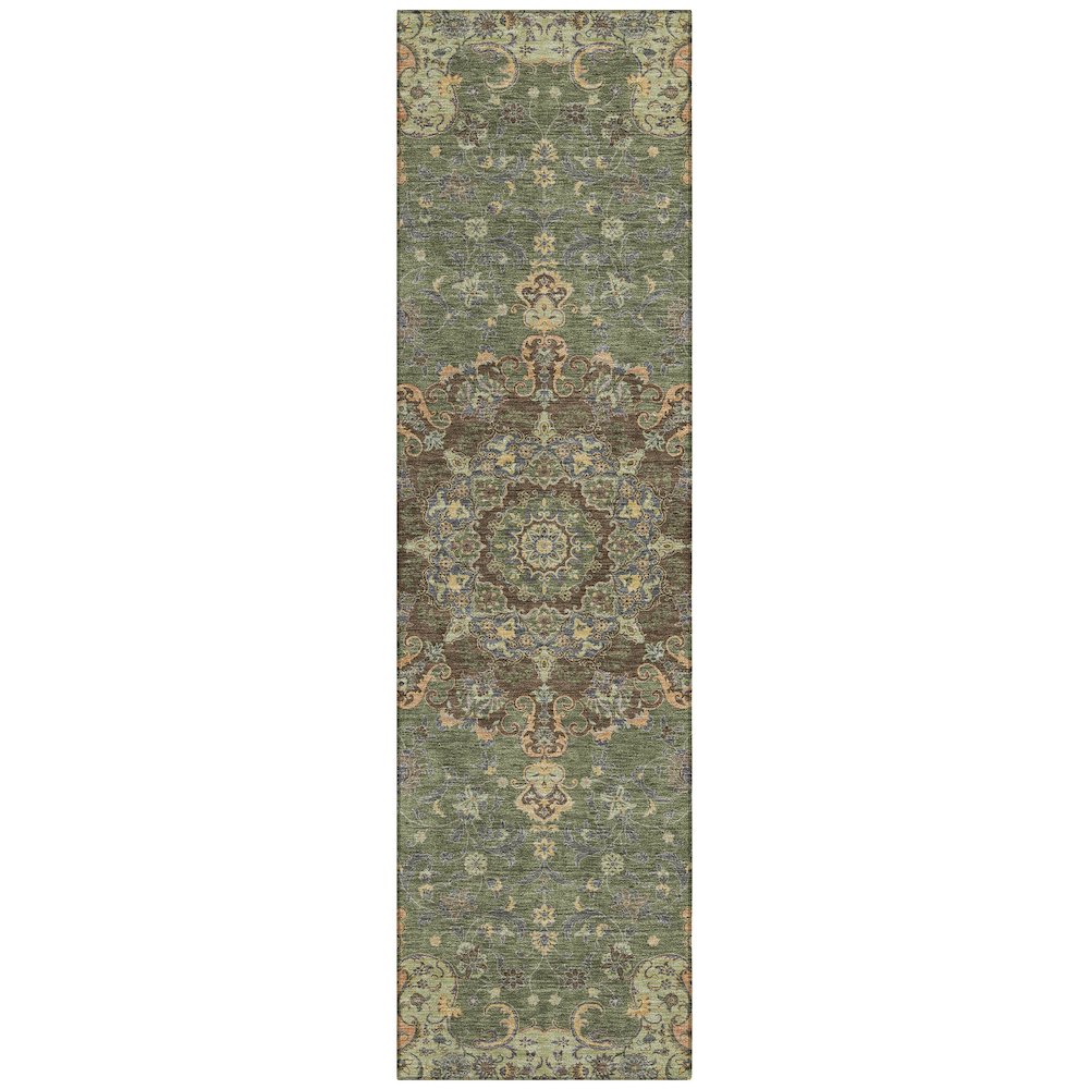 Machine Washable Indoor/Outdoor Chantille ACN2489 Green 2'3" x 7'6" Runner Rug. Picture 1