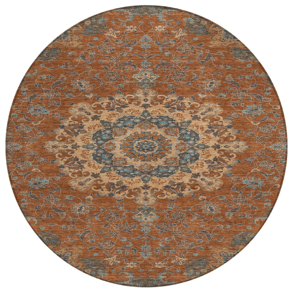 Machine Washable Indoor/Outdoor Chantille ACN2489 Orange 8' x 8' Round Rug. Picture 1