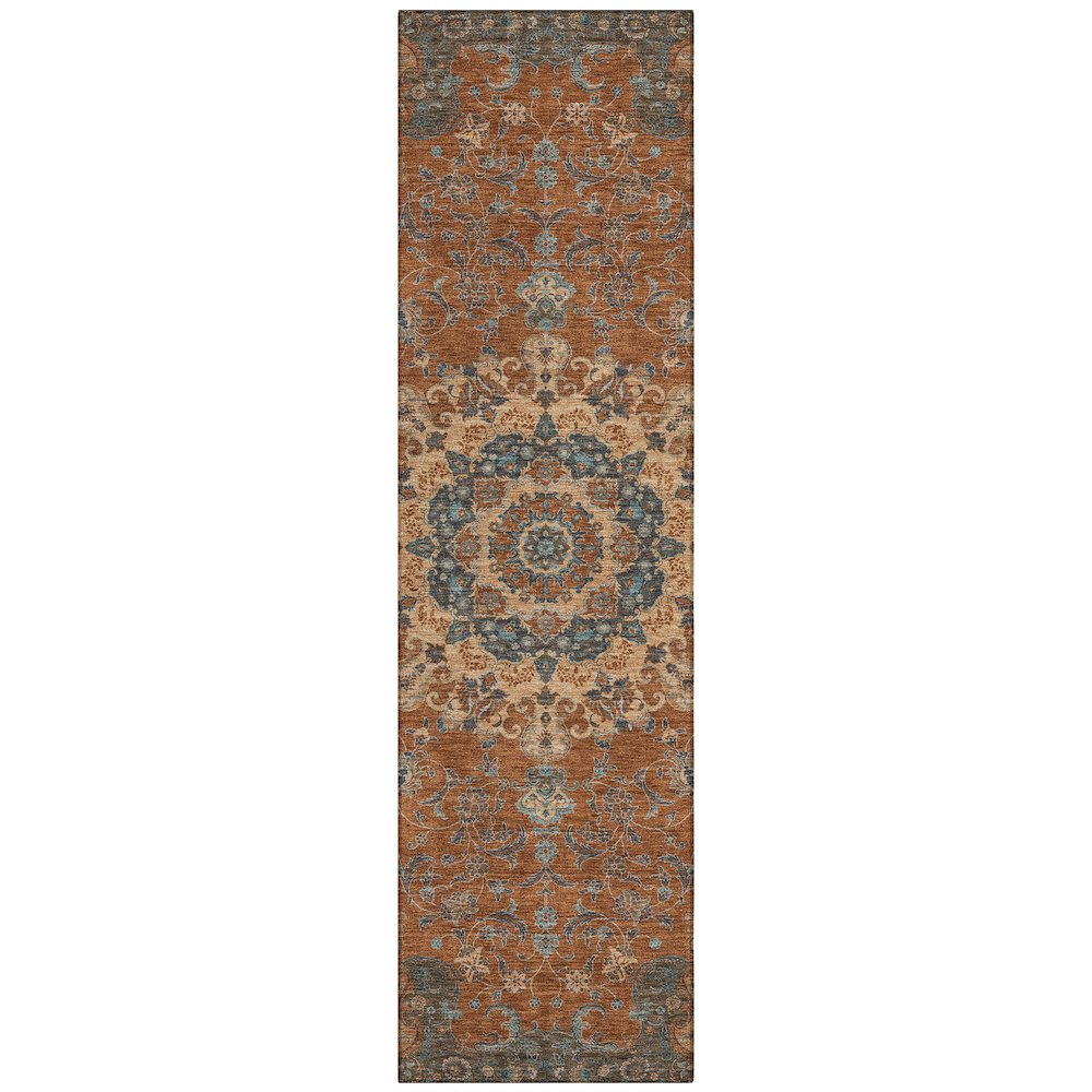 Machine Washable Indoor/Outdoor Chantille ACN2489 Orange 2'3" x 7'6" Runner Rug. Picture 1