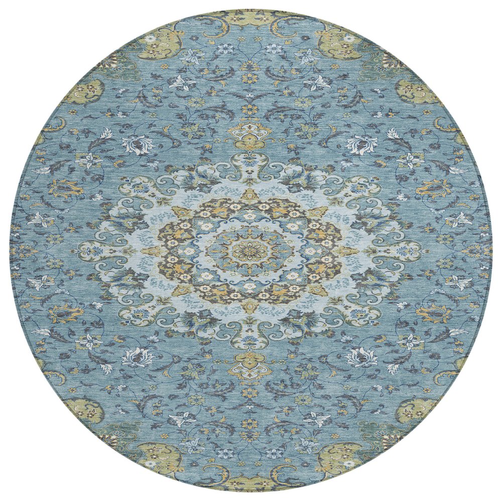 Machine Washable Indoor/Outdoor Chantille ACN2489 Teal 8' x 8' Round Rug. Picture 1