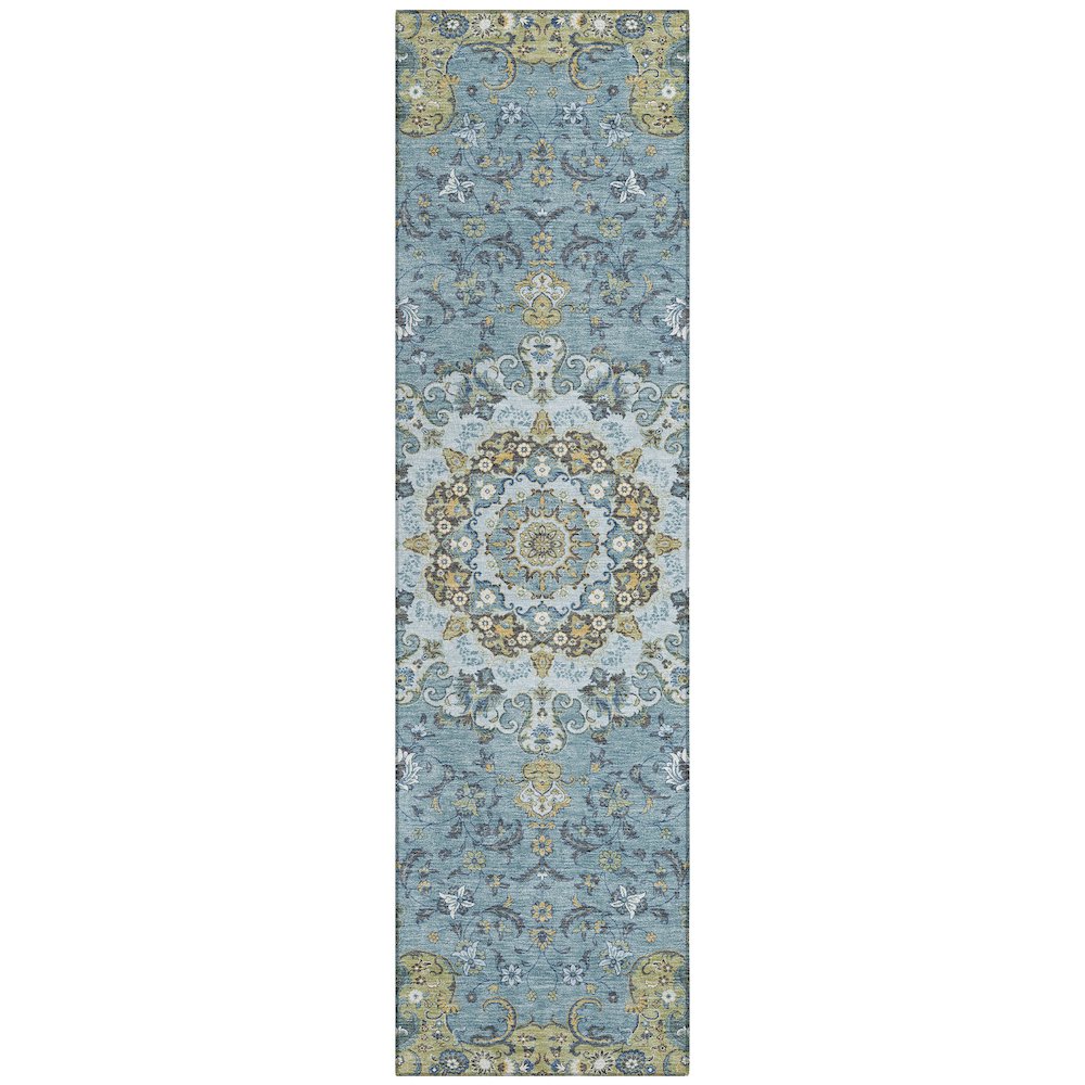 Machine Washable Indoor/Outdoor Chantille ACN2489 Teal 2'3" x 7'6" Runner Rug. Picture 1
