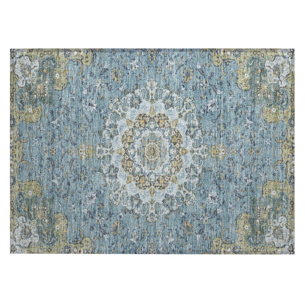 Machine Washable Indoor/Outdoor Chantille ACN2489 Teal 1'8" x 2'6" Rug. Picture 1