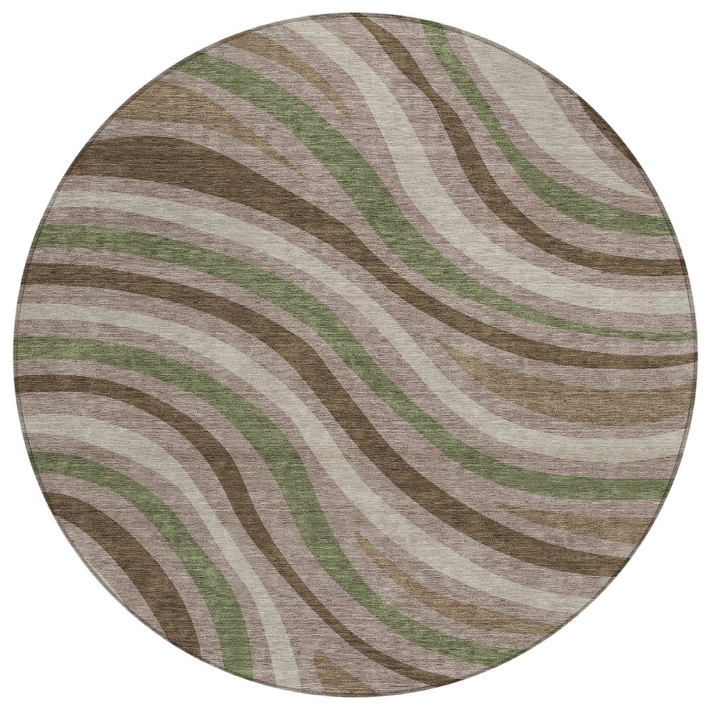 Machine Washable Indoor/Outdoor Chantille ACN2490 Brown 8' x 8' Round Rug. Picture 1