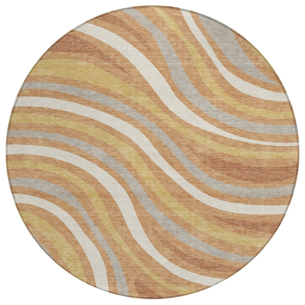 Machine Washable Indoor/Outdoor Chantille ACN2490 Orange 8' x 8' Round Rug. Picture 1