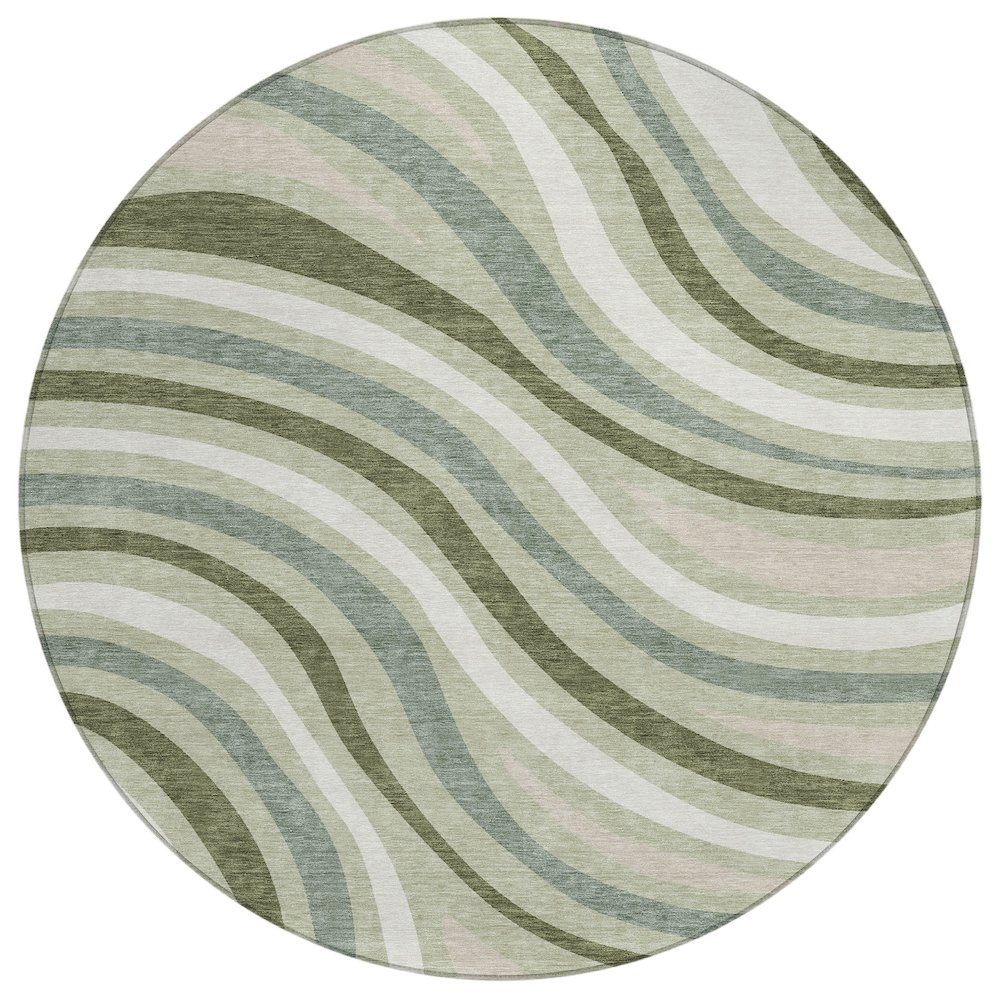Machine Washable Indoor/Outdoor Chantille ACN2490 Green 8' x 8' Round Rug. Picture 1