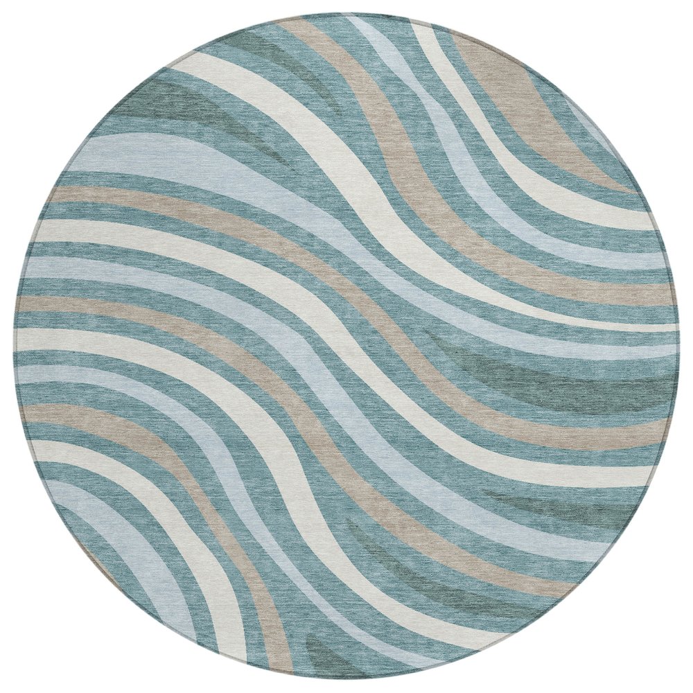 Machine Washable Indoor/Outdoor Chantille ACN2490 Teal 8' x 8' Round Rug. Picture 1