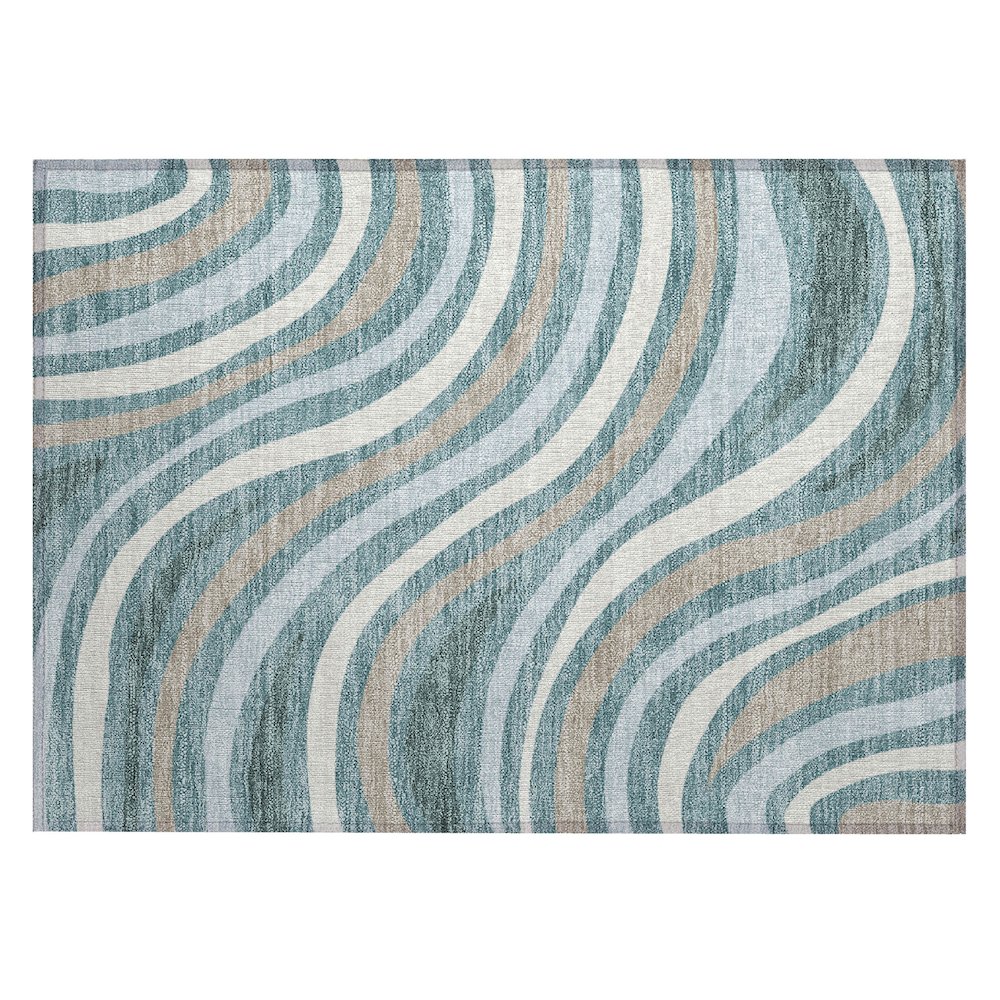 Machine Washable Indoor/Outdoor Chantille ACN2490 Teal 1'8" x 2'6" Rug. Picture 1