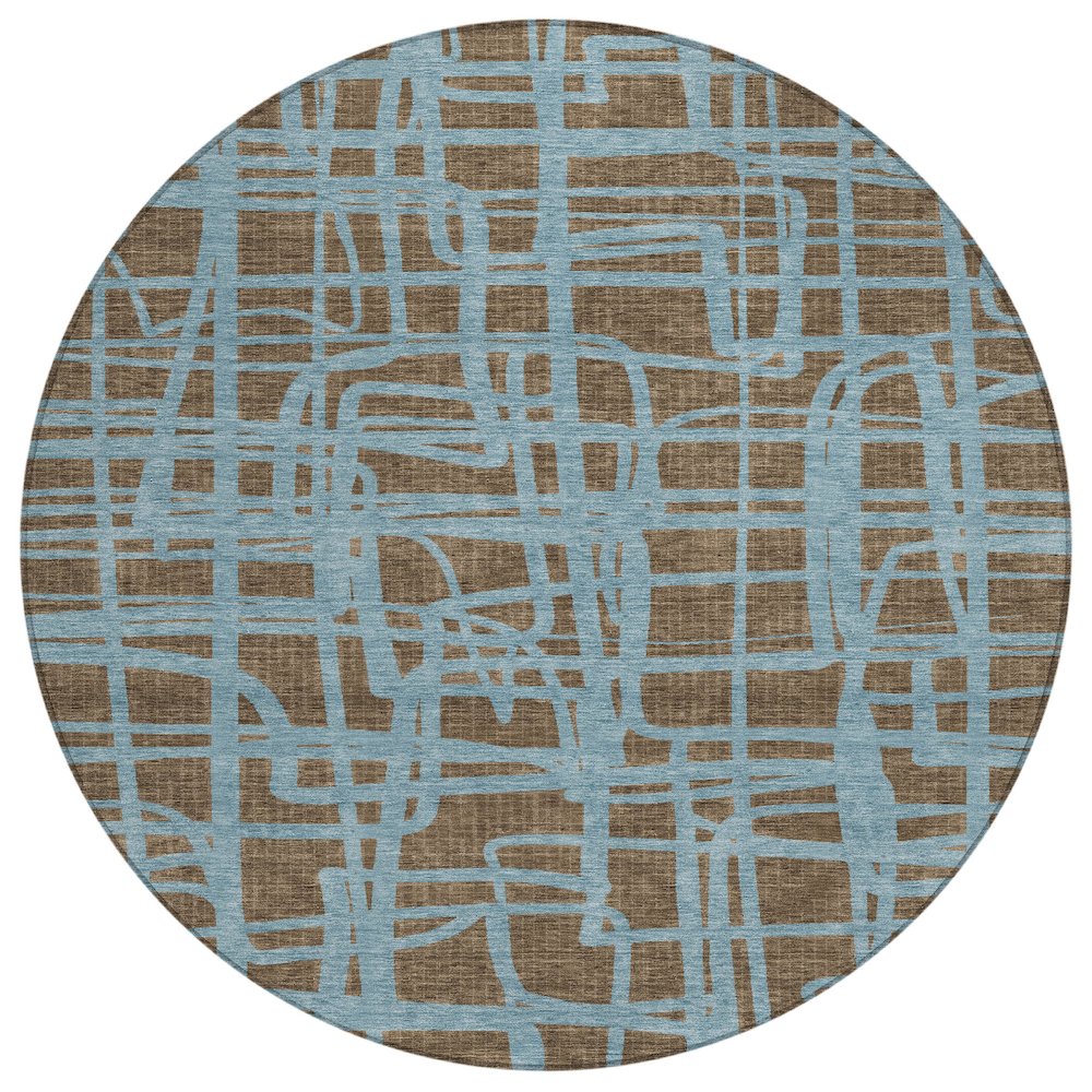 Machine Washable Indoor/Outdoor Chantille ACN2491 Brown 8' x 8' Round Rug. Picture 1
