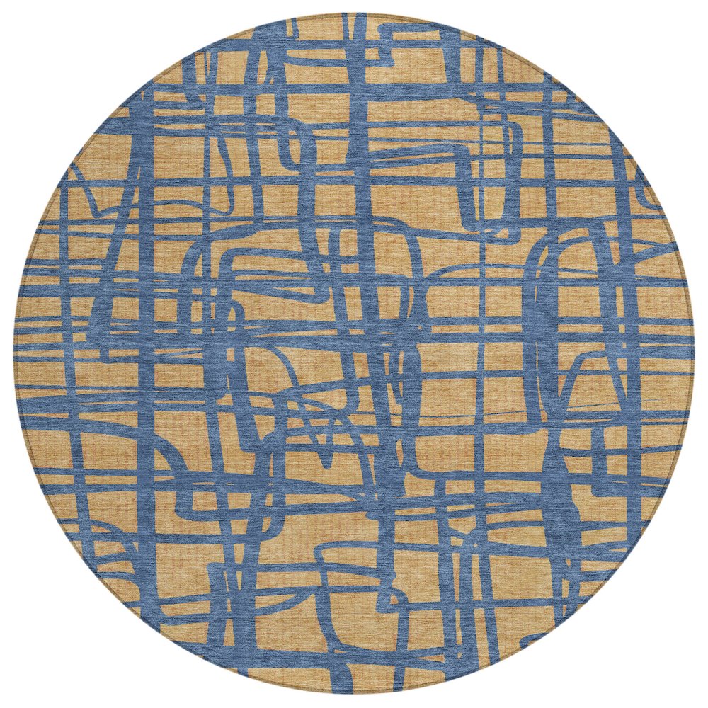 Machine Washable Indoor/Outdoor Chantille ACN2491 Gold 8' x 8' Round Rug. Picture 1