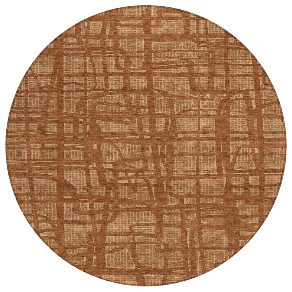 Machine Washable Indoor/Outdoor Chantille ACN2491 Orange 8' x 8' Round Rug. Picture 1