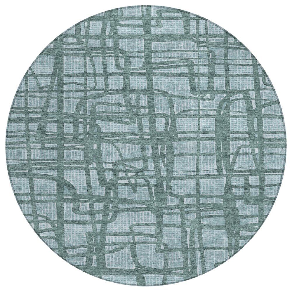 Machine Washable Indoor/Outdoor Chantille ACN2491 Teal 8' x 8' Round Rug. Picture 1