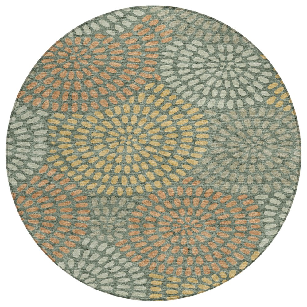 Machine Washable Indoor/Outdoor Chantille ACN2492 Green 8' x 8' Round Rug. Picture 1