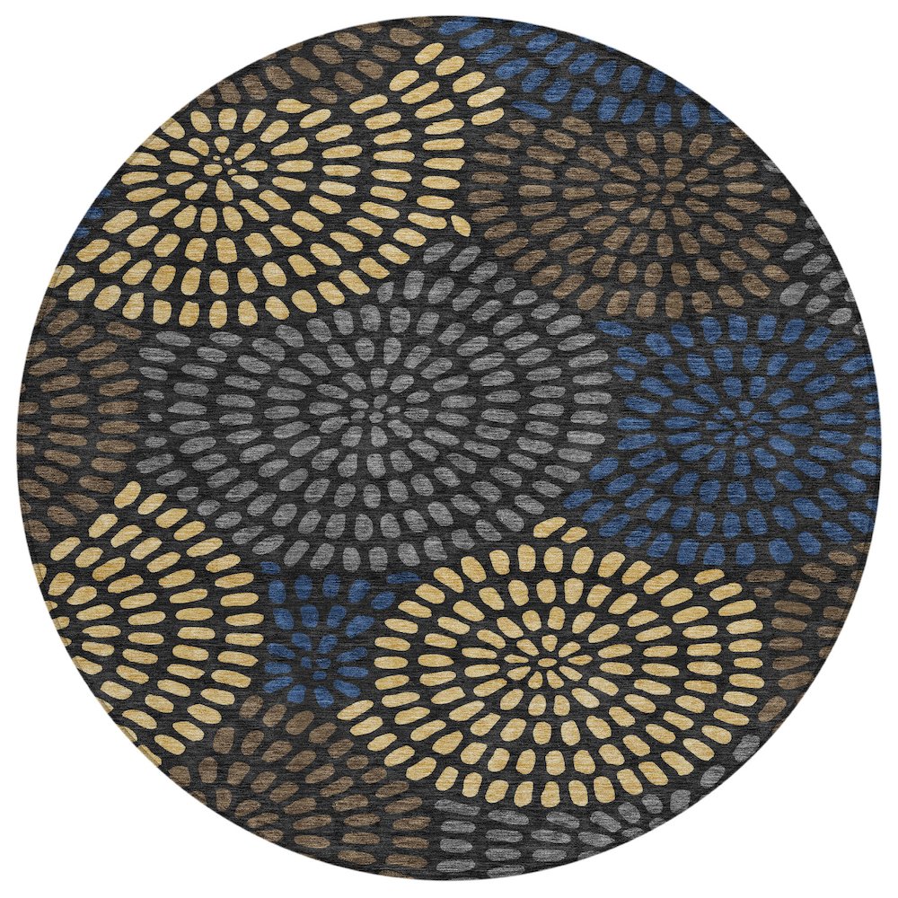 Machine Washable Indoor/Outdoor Chantille ACN2492 Black 8' x 8' Round Rug. Picture 1
