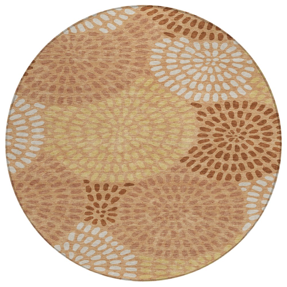 Machine Washable Indoor/Outdoor Chantille ACN2492 Orange 8' x 8' Round Rug. Picture 1