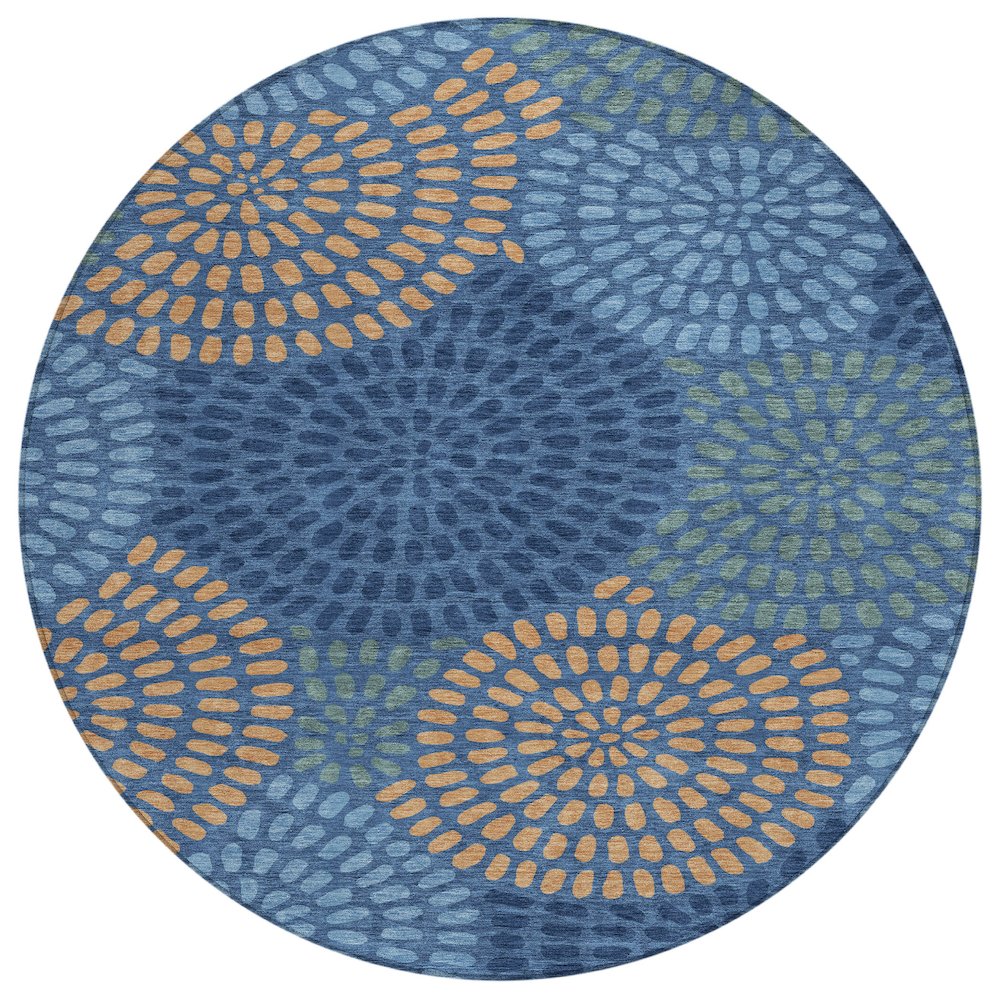 Machine Washable Indoor/Outdoor Chantille ACN2492 Blue 8' x 8' Round Rug. Picture 1