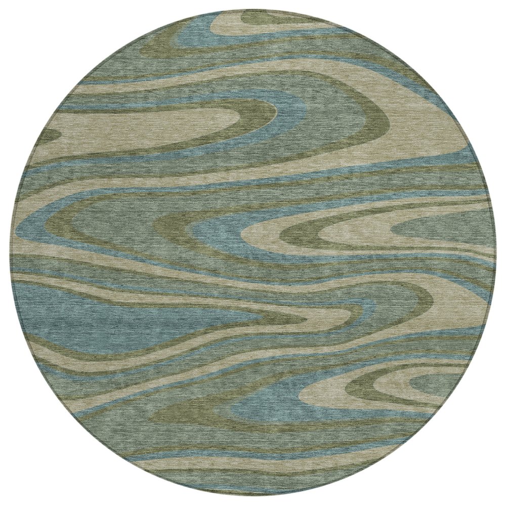 Machine Washable Indoor/Outdoor Chantille ACN2493 Green 8' x 8' Round Rug. Picture 1