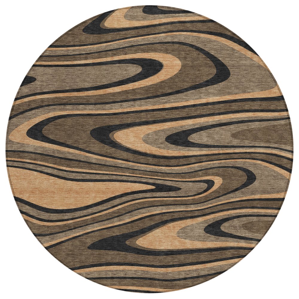 Machine Washable Indoor/Outdoor Chantille ACN2493 Brown 8' x 8' Round Rug. Picture 1