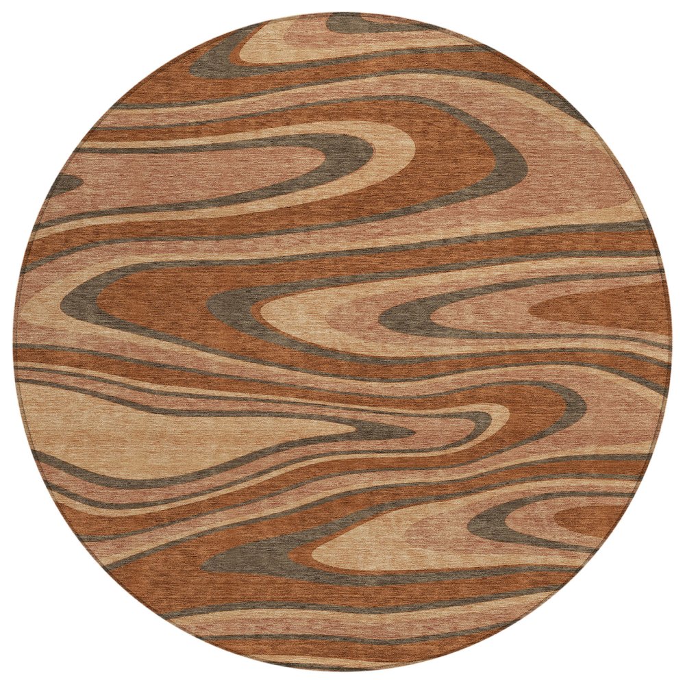 Machine Washable Indoor/Outdoor Chantille ACN2493 Orange 8' x 8' Round Rug. Picture 1