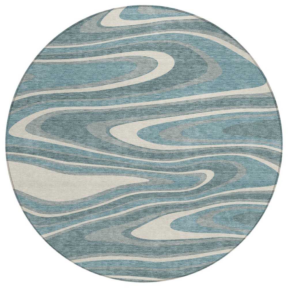 Machine Washable Indoor/Outdoor Chantille ACN2493 Teal 8' x 8' Round Rug. Picture 1