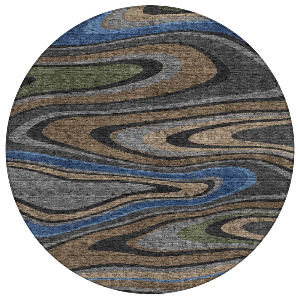 Machine Washable Indoor/Outdoor Chantille ACN2494 Black 8' x 8' Round Rug. Picture 1