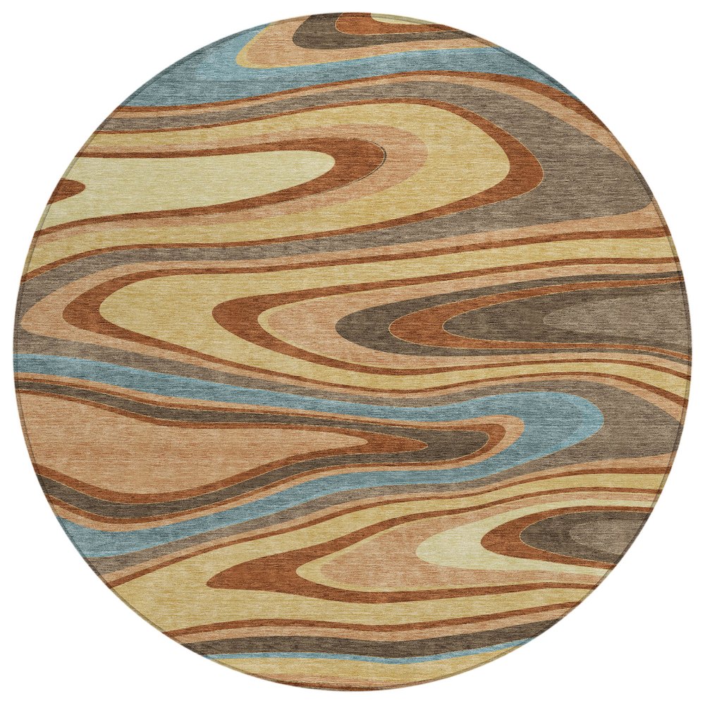 Machine Washable Indoor/Outdoor Chantille ACN2494 Gold 8' x 8' Round Rug. Picture 1