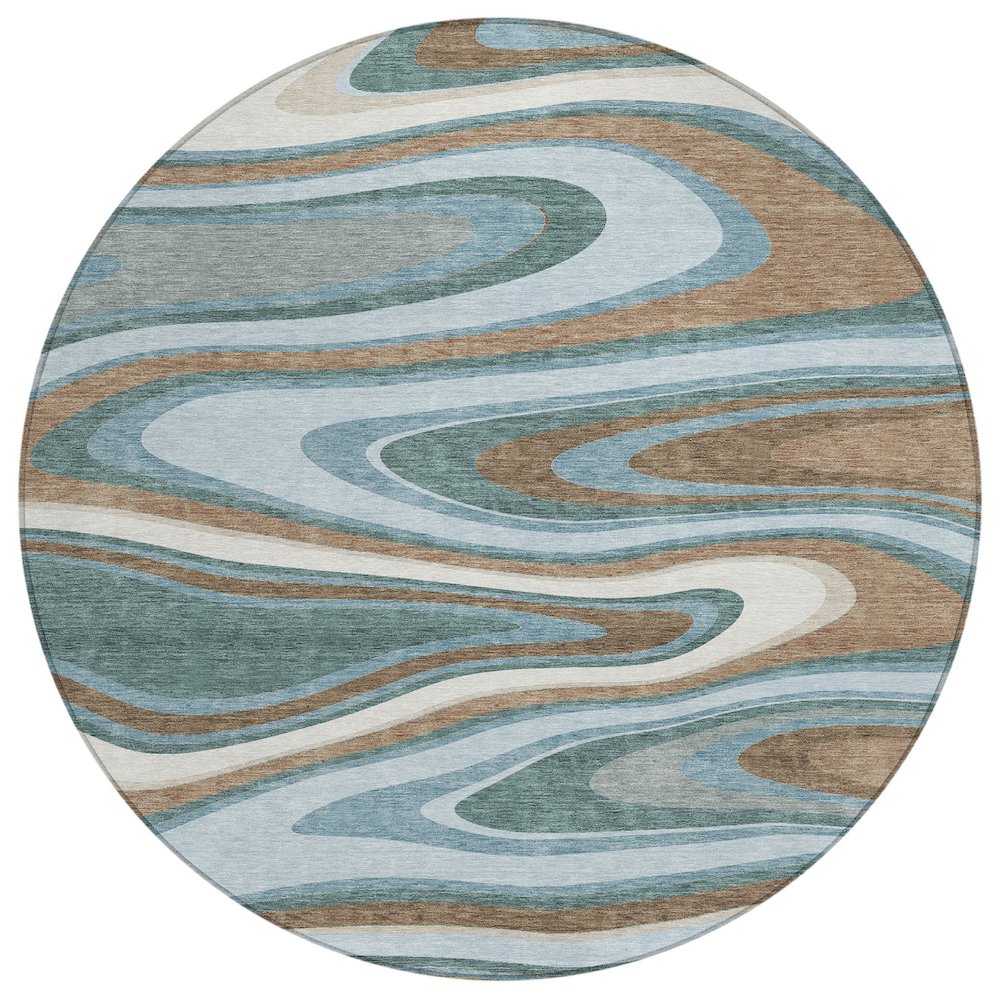 Machine Washable Indoor/Outdoor Chantille ACN2494 Teal 8' x 8' Round Rug. Picture 1