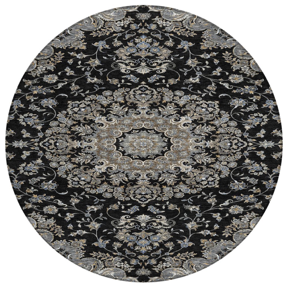 Machine Washable Indoor/Outdoor Chantille ACN2495 Black 8' x 8' Round Rug. Picture 1