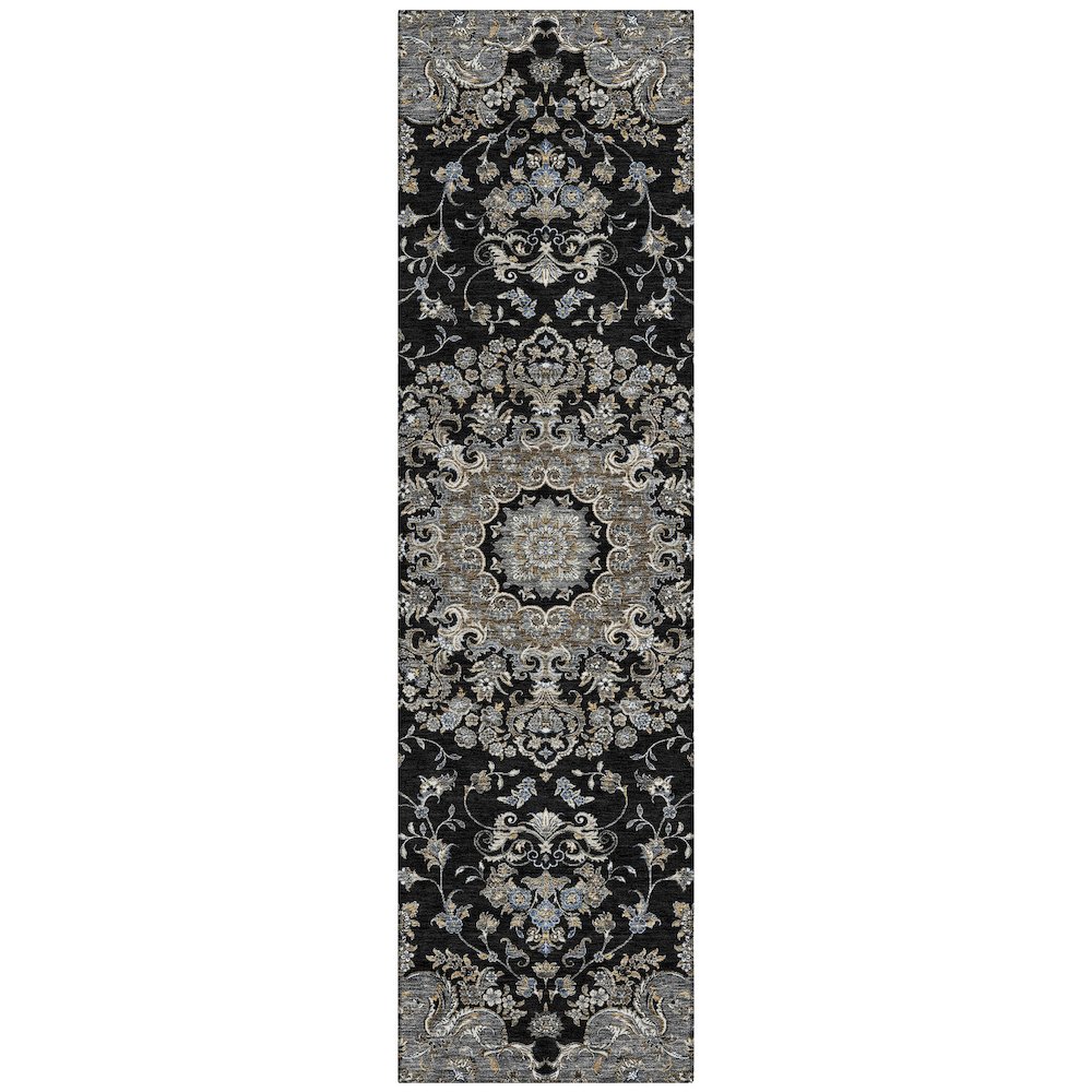 Machine Washable Indoor/Outdoor Chantille ACN2495 Black 2'3" x 7'6" Runner Rug. Picture 1